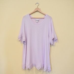 Lavender top with crochet sleeves